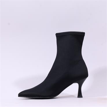 Miss Elastic High Heel Point Ankle Boot - Black Lycra